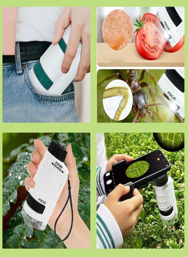 ETZIN مجهر إيتزين مينيسكوب الجيب للأطفال بتكبير من 60x إلى 120x، مجهر ميني لابسترز المحمول للأطفال، مجهر يدوي للتجارب العلمية للأطفال من 6 إلى 12 سنة (أبيض) - Image 4